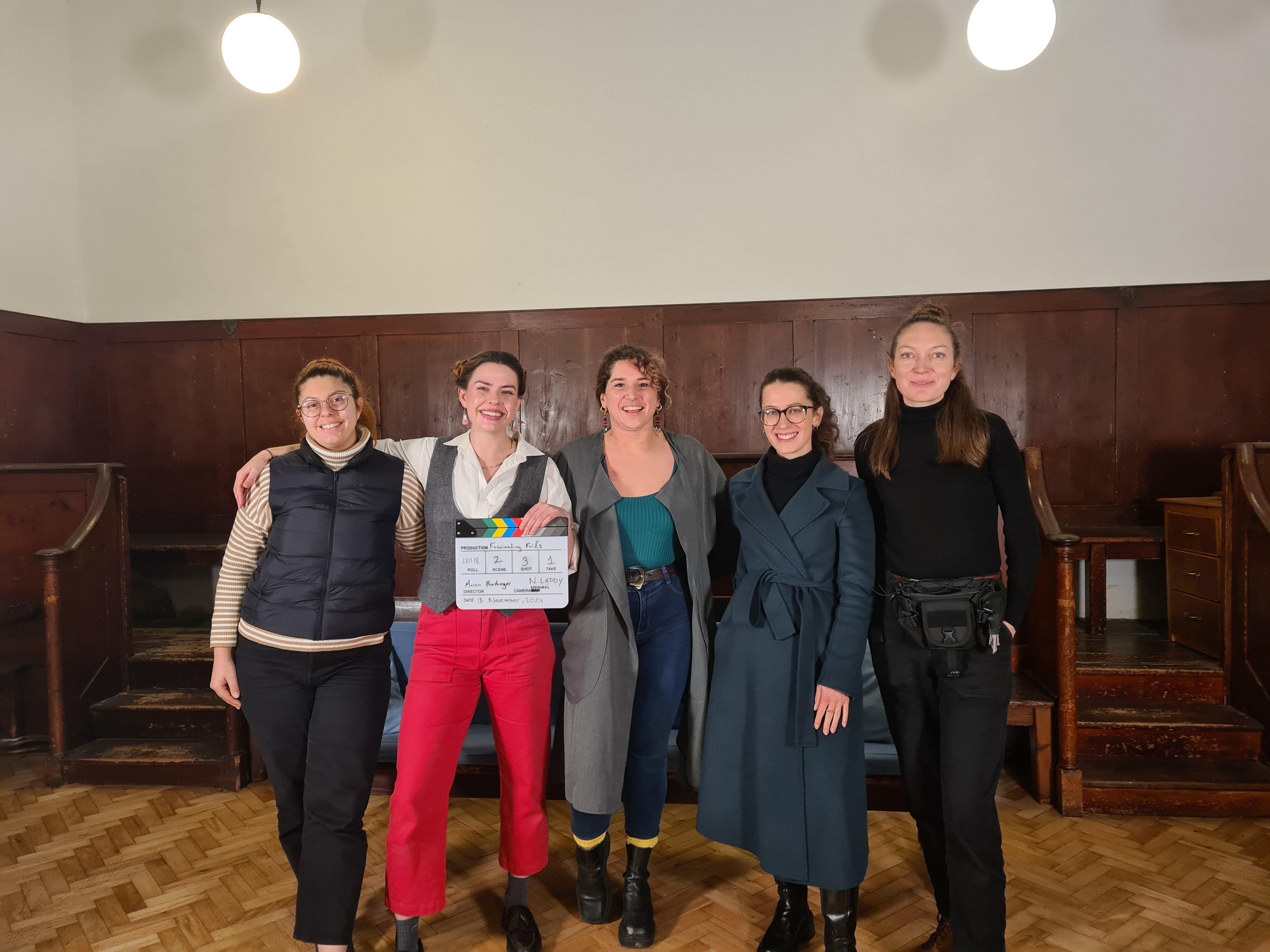 Filming with the team! 
L to R: Bahar Dopran, sound recordist; Maren Hunsberger, director & host; Stephanie Faucher, producer; Tanya Dudnikova, PA; Nicola Leddy, director of photography