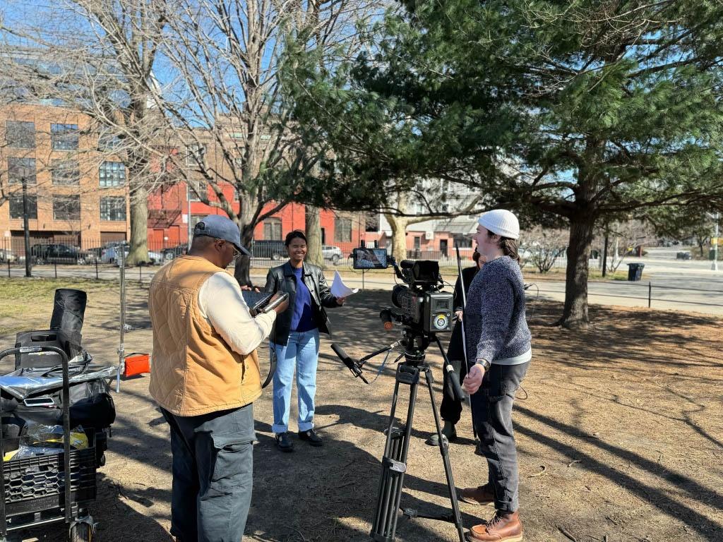 Sound Field shoots a standup in the park with Host Linda Diaz.